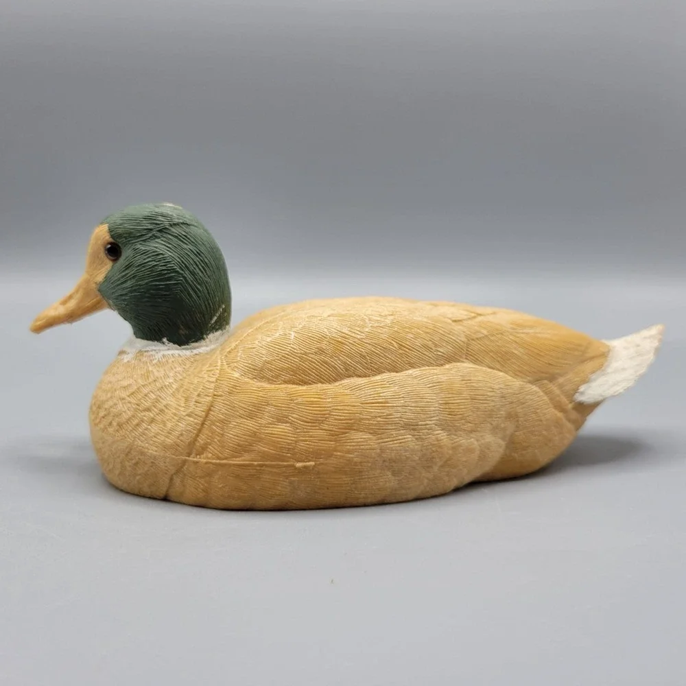 Vintage Plastic Duck Decoy Figurine Green Head Brown Body Collectible 3
